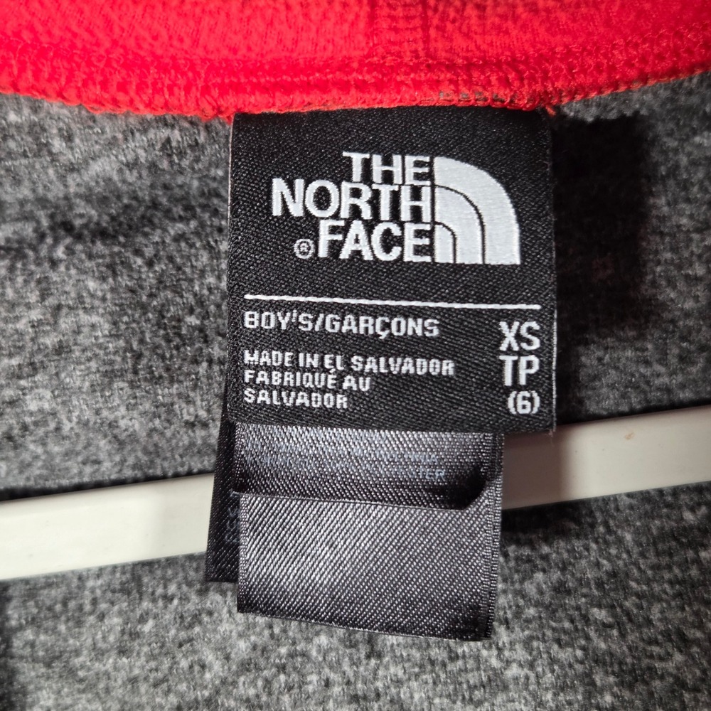 The North Face Boys XS 6 Fleece Hoodie Full Zip Colorblock Grey Red Logo Outdoor - Picture 4 of 8